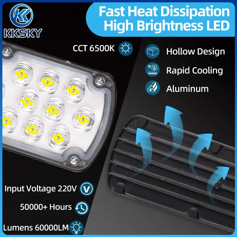 KKSKY Fast heat dissipation aluminum housing electric street light floodlight 6500K cool white 220V high lumen LED outdoor street lamp