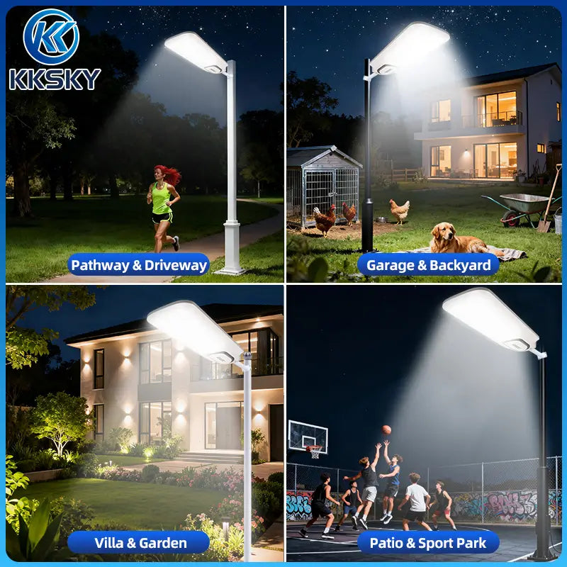 KKSKY solar street lamp outdoor for pathways, driveways, gardens, backyards and sports areas