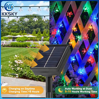 KKSKY daytime solar charging flower string lights,auto turn on at dusk,long working hours outdoor solar fairy lights for patio