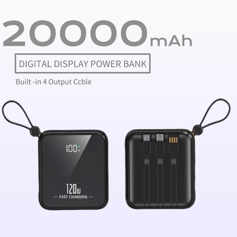 KKSKY 20000mAh Powerbank Original 2.1A Quick Charge Built Within 4 Cables Dual Input & Type c Output Compatible for iphone Smartphones