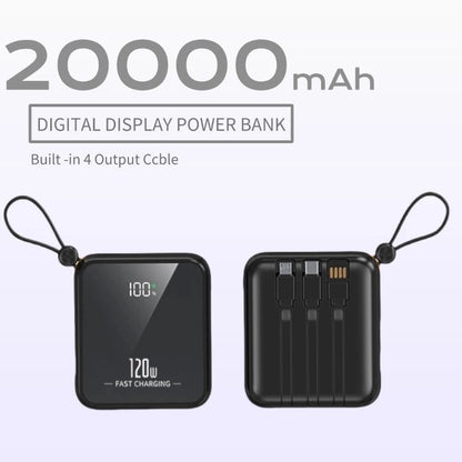KKSKY 20000mAh Powerbank Original 2.1A Quick Charge Built Within 4 Cables Dual Input & Type c Output Compatible for iphone Smartphones