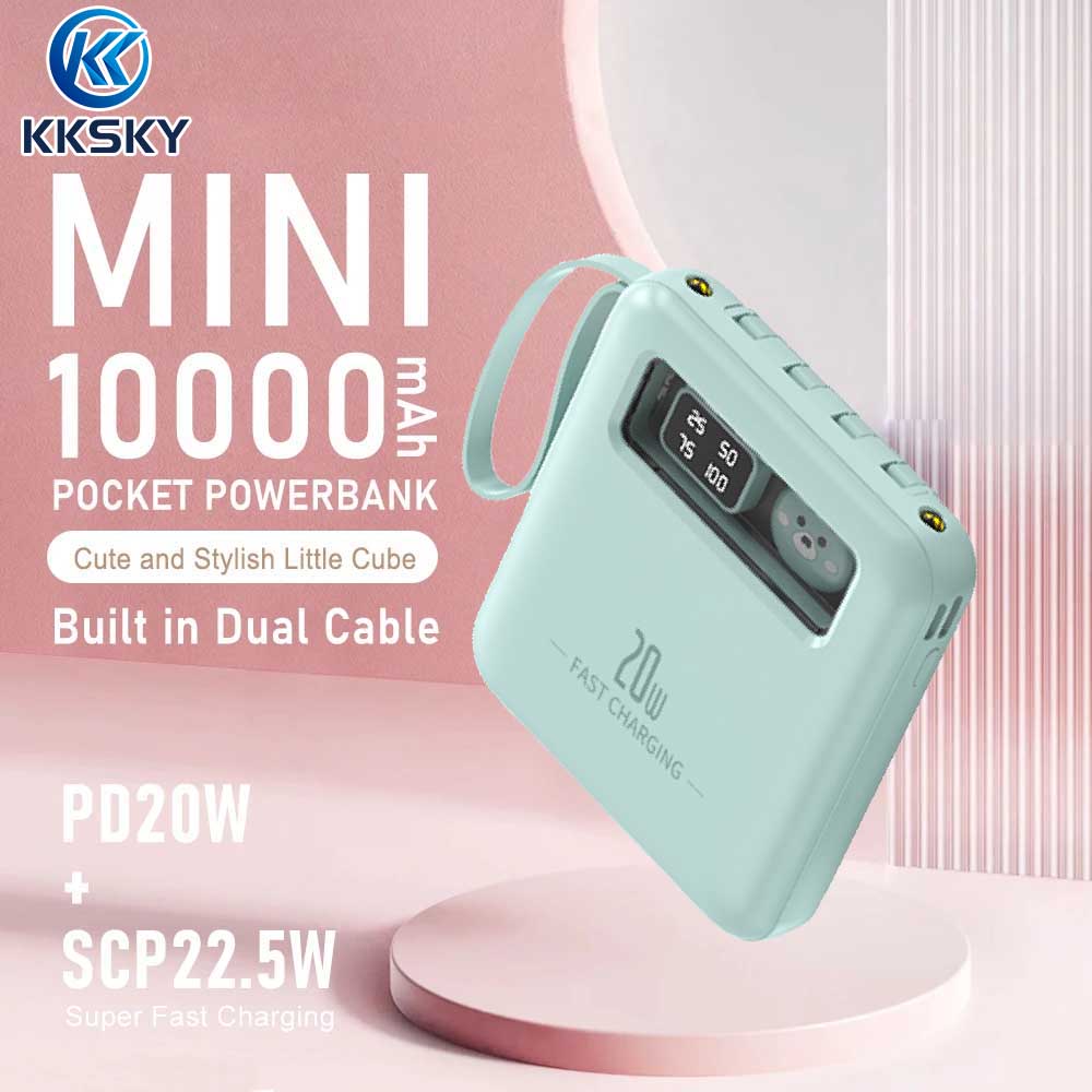 KKSKY Powerbank Mini 10000 Mah Fast Charging Pocket Type C Original Power Banks Android Iphone Built With 4 Calbes Cartoon Bear PD22.5W Led Digital Display Portable Yellow, Blue,Pink