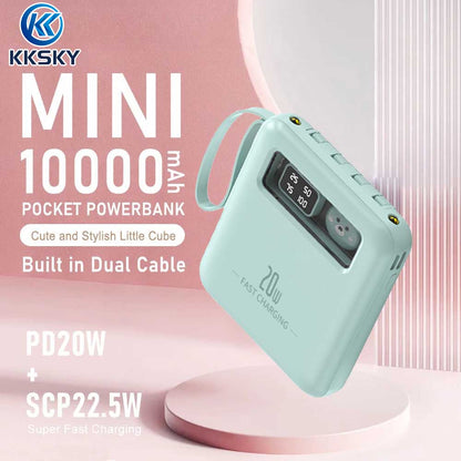 KKSKY Powerbank Mini 10000 Mah Fast Charging Pocket Type C Original Power Banks Android Iphone Built With 4 Calbes Cartoon Bear PD22.5W Led Digital Display Portable Yellow, Blue,Pink