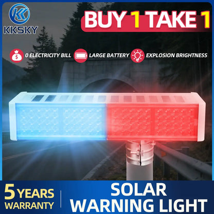 Buy 1 take 1 solar warning light, zero electricity bill, large battery, red blue LED strobe beacon light