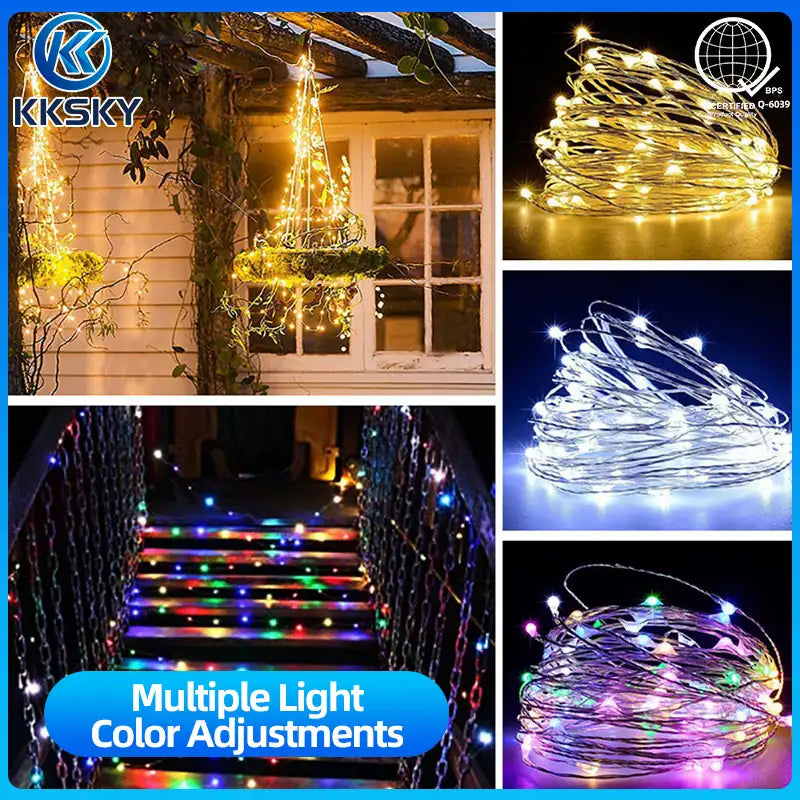 KKSKY LED fairy string lights multiple color modes, outdoor garden stair patio holiday decor sample display