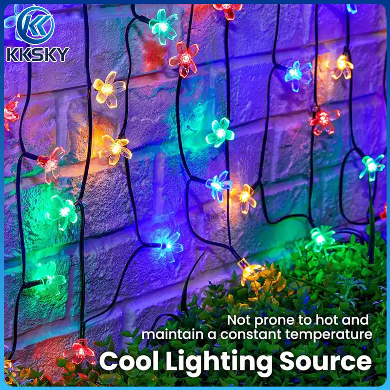 KKSKY cool lighting source flower fairy lights,low heat outdoor string lights for garden wall and greenery decoration