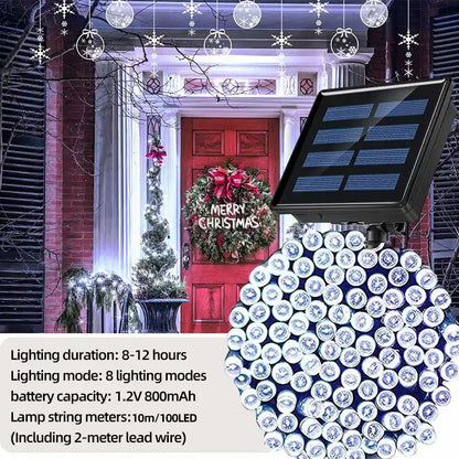 KKSKY white 10m 100LED solar string lights decorating Christmas red door and Merry Christmas wreath