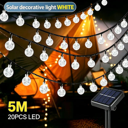 Cool white solar crystal ball string lights,5M 20LED bubble globe solar outdoor string lights for garden, party and holiday decoration