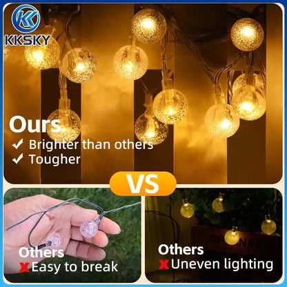 KKSKY crystal bubble globe plug string lamps vs competitors, brighter lighting and durable bubble ball, not easy to break for long time outdoor use