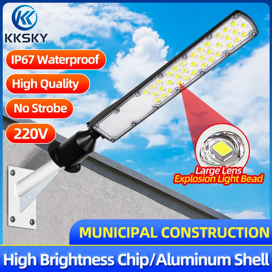 KKSKY 220V electric street light floodlight IP67 waterproof high brightness LED outdoor street light with aluminum shell for municipal construction
