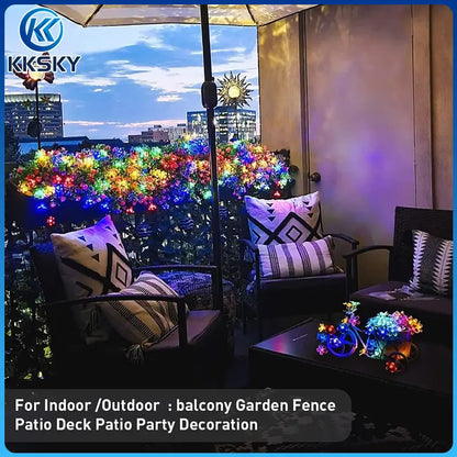 KKSKY solar flower fairy lights decor for balcony, patio, fence and outdoor party, indoor and outdoor usable string lights