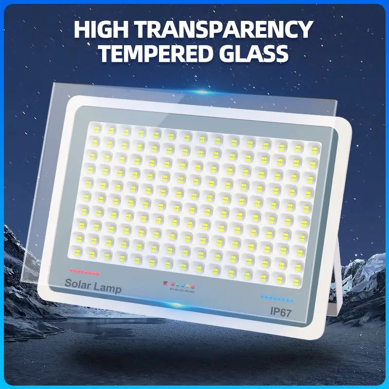 High‑transparency tempered glass surface for solar LED flood street light, durable outdoor waterproof solar lamp
