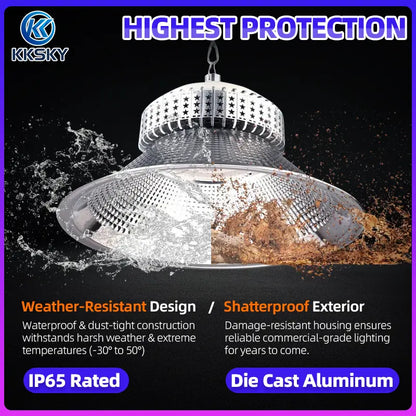 IP65 waterproof dustproof LED high bay light die‑cast aluminum housing harsh weather industrial lighting