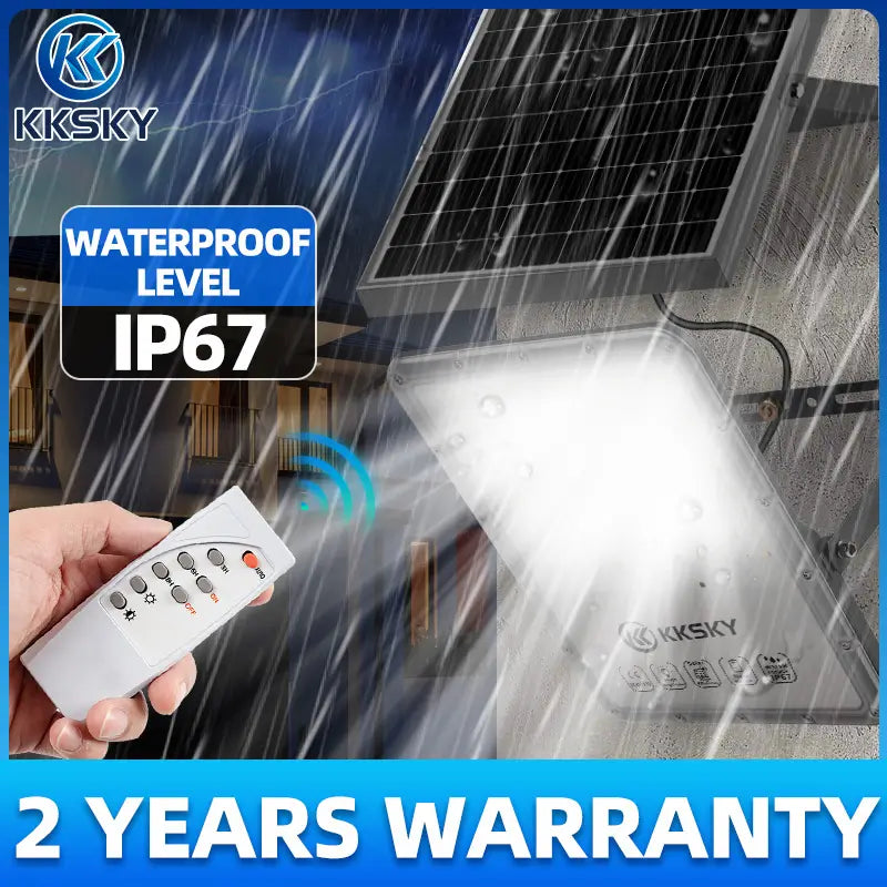 IP67 waterproof solar light outdoor flood street lights rain resistant, wireless solar flood lamp with remote control, 2 years warranty