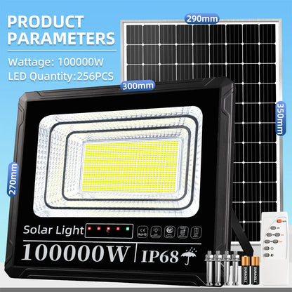 KKSKY 100000W Solar LED Flood Light, IP68 Waterproof Commercial Outdoor Light, for Farm & Warehouse