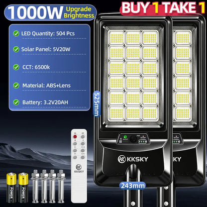 KKSKY 1000W Solar Street Light Outdoor Waterproof Heavy‑Duty Buy 1 Take 1, 504pcs LED lamp detailed spec parameters
