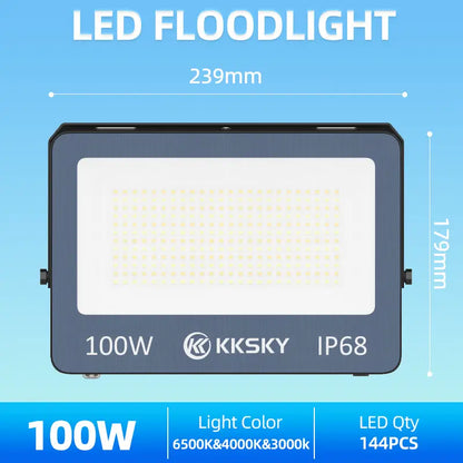 KKSKY 100W LED floodlight IP68 waterproof 3 color temperature dimension details