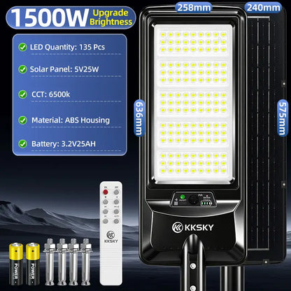 KKSKY 1500W all-in-one solar street light outdoor,135pcs LED beads, PIR motion sensor, high power solar flood lamp