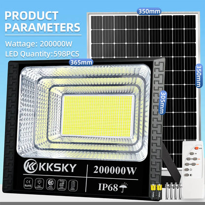 KKSKY 20000W Solar LED Flood Light, IP68 Waterproof Outdoor Lighting, for Driveway & Backyard