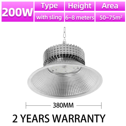 KKsky 200W LED high bay light with sling, 380mm diameter, 2 years warranty, industrial pendant lamp for warehouse 6~8m mounting height, covers 50~75㎡