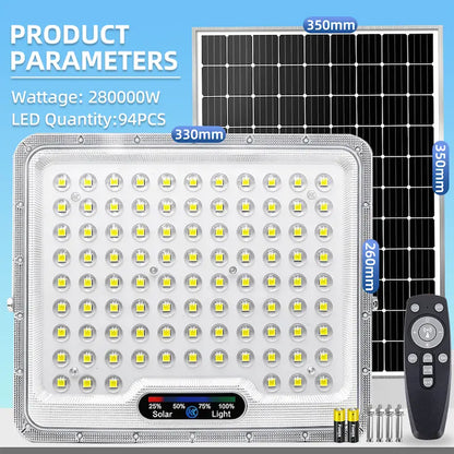 KKSKY Solar Lights Outdoor Waterproof IP67 Heavy Duty Solar Street Lights LED Floodlight, upgraded 280000W 94PCS LED split solar lamp, large solar panel with remote