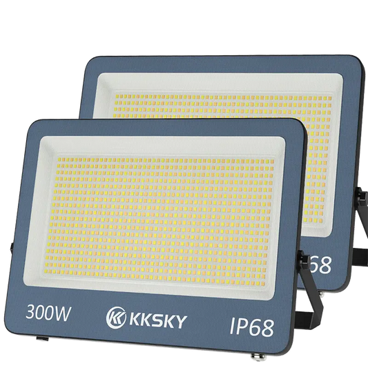 KKsky 300W IP68 waterproof LED flood light, 2 pieces pack, outdoor bright flood lamp for yard, stadium, warehouse