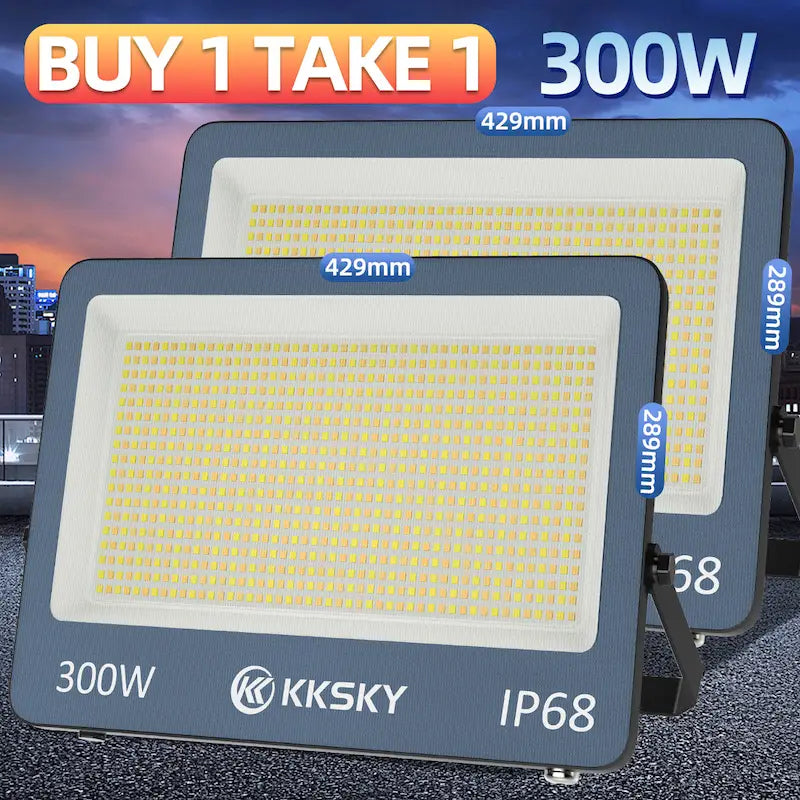 Buy 1 Take 1 KKSKY 300W IP68 3‑color LED floodlight heavy‑duty outdoor lighting