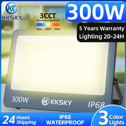 KKSKY 300W solar floodlight 3CCT adjustable color 6500K 4000K 3000K outdoor waterproof light