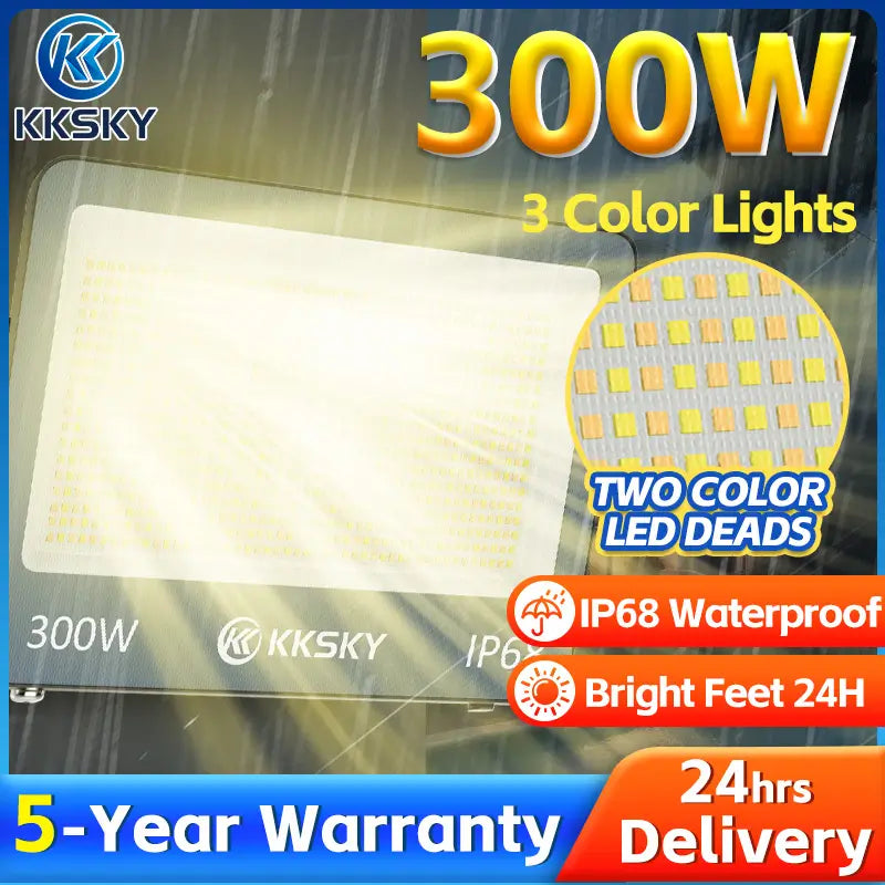 KKSKY 300W solar floodlight 3 color temperature LED beads IP68 waterproof outdoor lamp