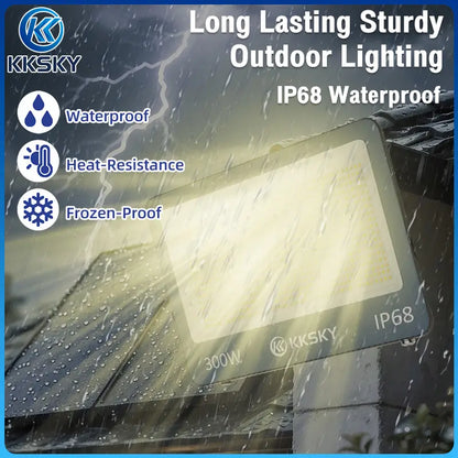 KKSKY 300W solar floodlight IP68 waterproof heat‑resistant frozen‑proof all‑weather outdoor lamp