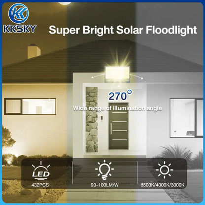 Super bright KKSKY 300W solar floodlight 270° wide beam outdoor security lighting