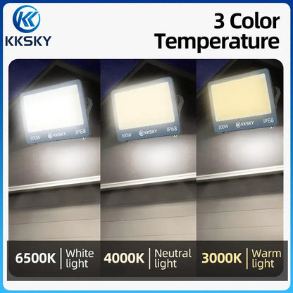 3 color lighting demo for KKSKY 300W solar floodlight warm neutral cool white outdoor led lamp