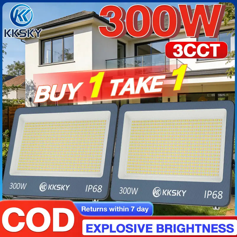 Buy 1 Take 1 KKSKY 300W solar IP68 waterproof outdoor LED floodlight COD Philippines