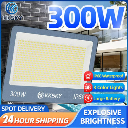 KKSKY 300W solar LED floodlight IP68 waterproof 3 color outdoor security light