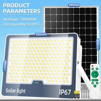 KKSKY 500000W lamp with solar panel, 693PCS LED beads, IP67 waterproof commercial outdoor light for farms and warehouses