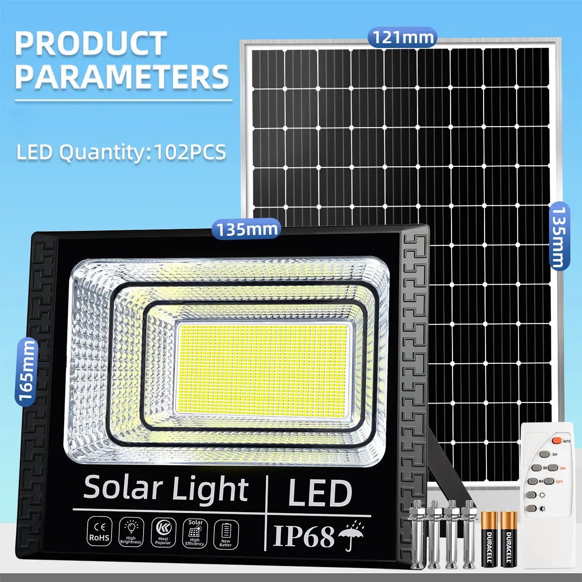 KKSKY 5000W Solar LED Flood Light, IP68 Waterproof Outdoor Garden Light, for Small Yard & Patio Use