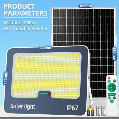 KKSKY 500W outdoor solar light with solar panel, IP67 waterproof flood light for garage entrances and driveways