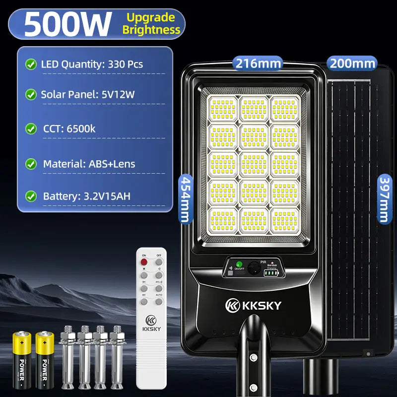 KKSKY 500W Solar Street Light Outdoor Waterproof Heavy‑Duty product dimension size drawing and technical parameters