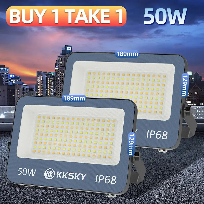 Buy 1 Take 1 KKSKY 50W IP68 waterproof LED floodlight 3 color outdoor security lamp