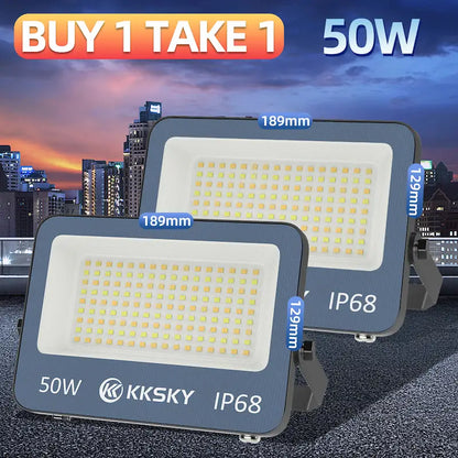 Buy 1 Take 1 KKSKY 50W IP68 waterproof LED floodlight 3 color outdoor security lamp
