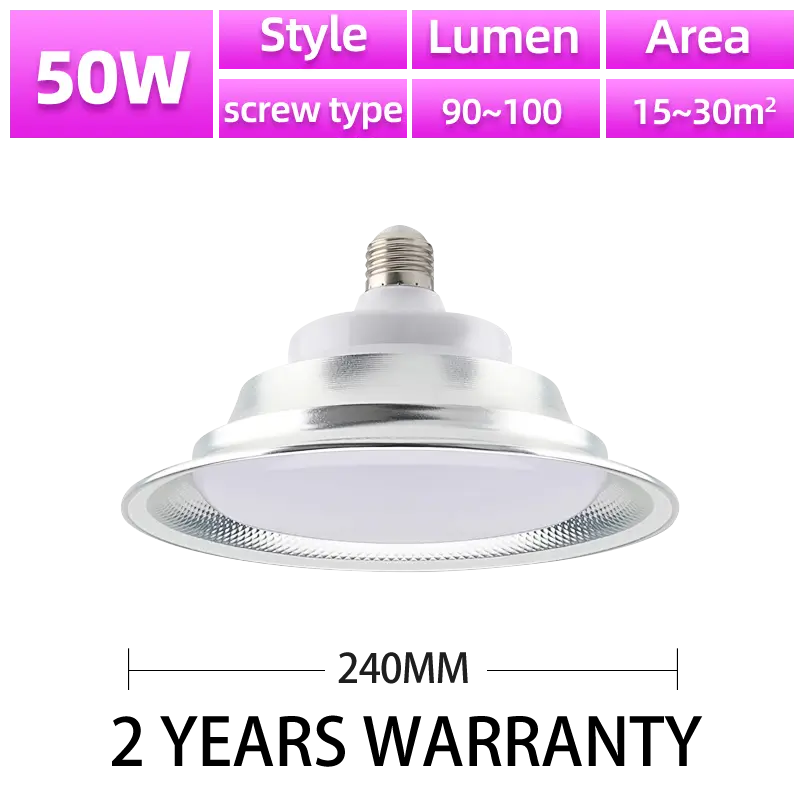 KKsky 50W screw type LED high bay bulb, 240mm diameter, 2 years warranty, industrial lamp, 90~100lm, lighting area 15~30m² for workshop warehouse