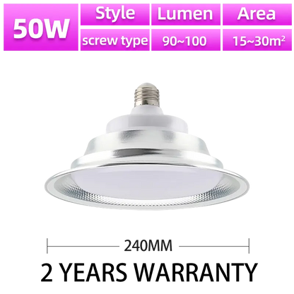 KKsky 50W screw type LED high bay bulb, 240mm diameter, 2 years warranty, industrial lamp, 90~100lm, lighting area 15~30m² for workshop warehouse