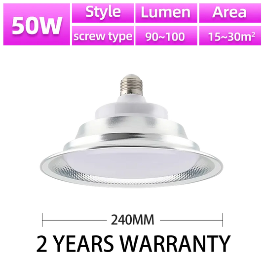 KKsky 50W screw type LED high bay bulb, 240mm diameter, 2 years warranty, industrial lamp, 90~100lm, lighting area 15~30m² for workshop warehouse