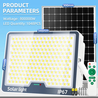KKSKY 800000W lamp with solar panel, 1048PCS LED beads, IP67 waterproof high-brightness light for parking lots and construction sites