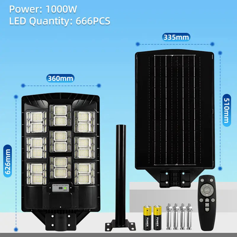 KKSKY 1000W all‑in‑one solar street light dimension size drawing outdoor waterproof solar street lamp