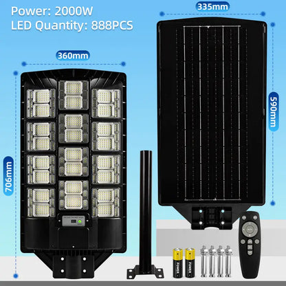 KKSKY 2000W all‑in‑one solar street light dimension size drawing high brightness outdoor solar led street light