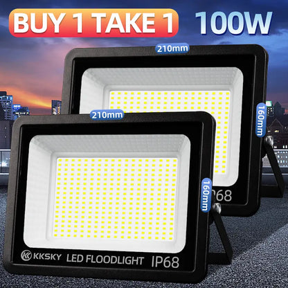 Buy 1 Take 1 KKSKY 100W IP68 LED Flood Light, Outdoor Waterproof Spotlight