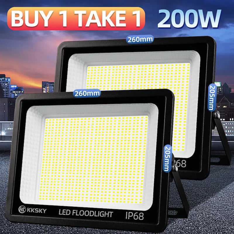Buy 1 Take 1 KKSKY 200W IP68 LED Floodlight, Bright Outdoor Security Light