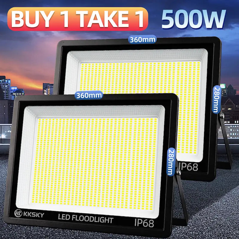 Buy 1 Take 1 KKSKY 500W IP68 Waterproof LED Flood Light for Yard Garage
