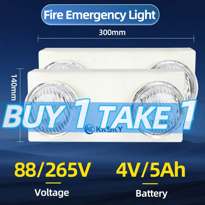KKSKY twin head fire LED emergency light white background product image,wall mount rechargeable emergency light
